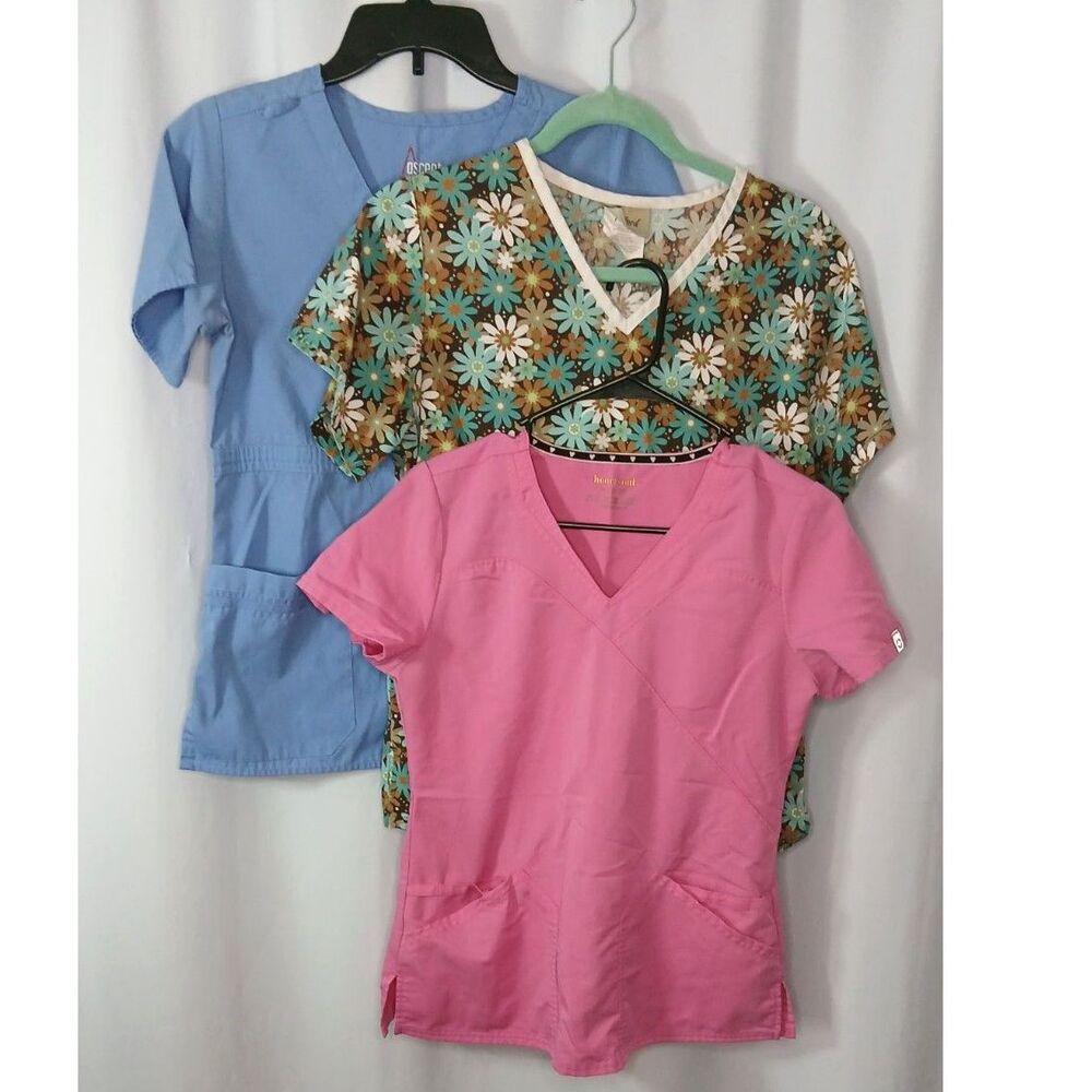 3 Short Slve Scrubs V-neck Tops Bundle Set Heartsoul Tafford Ascent Womens XS